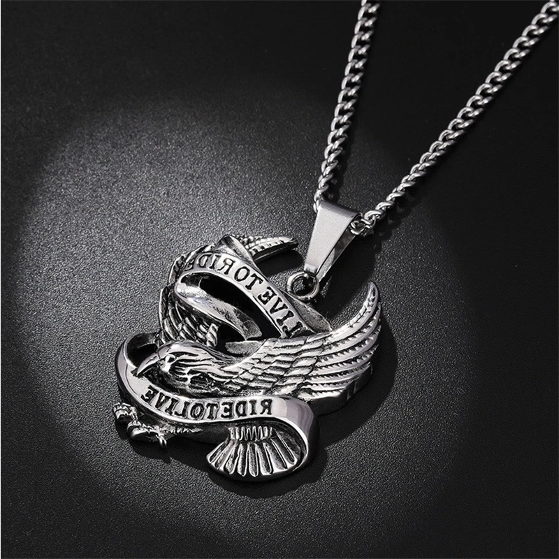 Punk Style Male Rider Eagle Necklace Pendant Ride to live Necklace Retro Pendant With Whip Chain Men Woman Fashion jewelry gifts