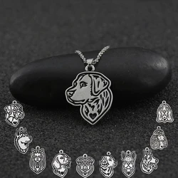 Vintage Silver Color 12 Style Dog Breeds Pet French Bulldog Beagle Husk Pendant Necklace For Women Stainless Steel Long Chain