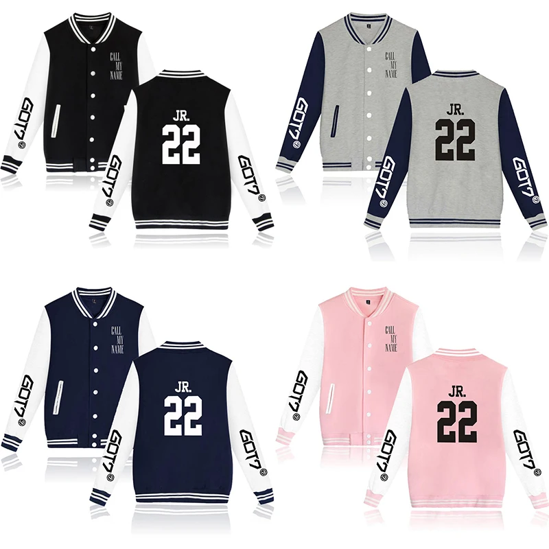 

Got7 JR 22 Kpop Baseball Jacket Coat Sports Men Women Hoodie Sweatshirts Pocket Button Long Sleeve Harajuku Hoodies Jackets Tops