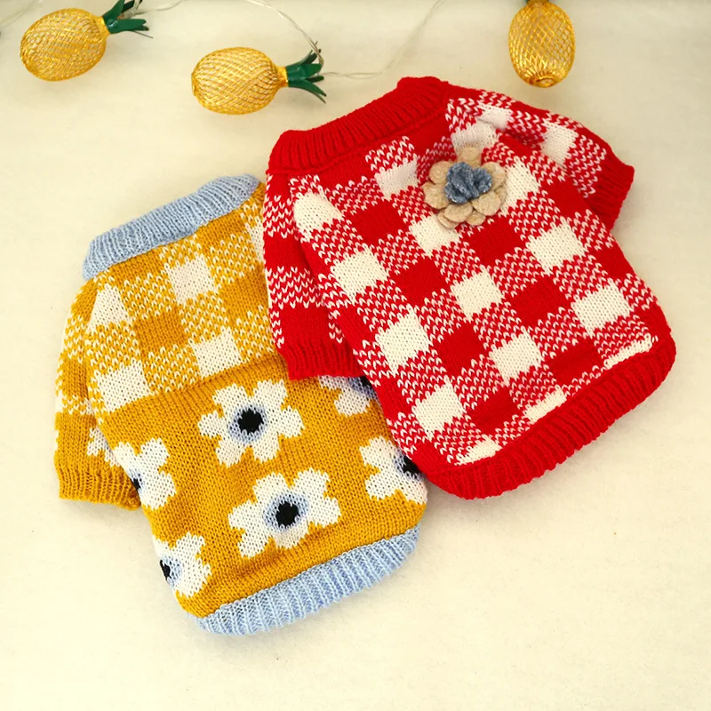 Ropa de invierno para perro, suéteres con estampado de flor rosa y cúrcuma, chaqueta suave gruesa y cálida para cachorros pequeños, novedad de 2019