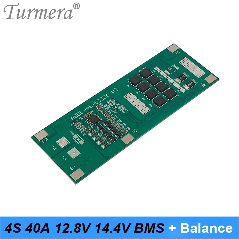 Turmera 12.8V 14.4V 4S 20A 40A BMS for 32650 32700 Lifepo4 Battery 12V Solar Panel Energy System and  Uninterrupted Power Supply