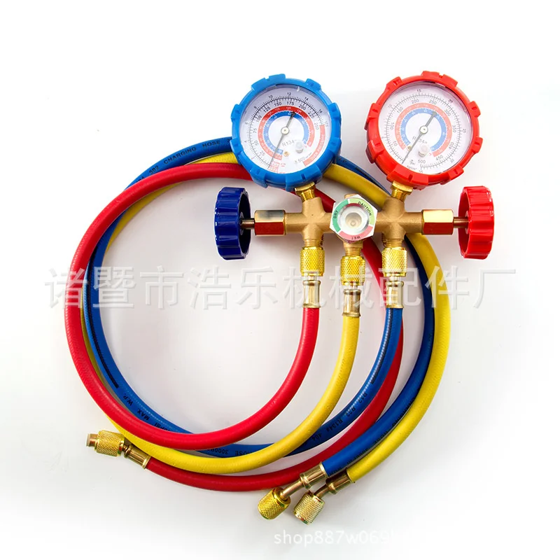 Fluorine Meter Set Automobile Air Conditioning Refrigeration Pressure Gauge Brass Refrigerant Gauge Pressure Double Gauge Valve