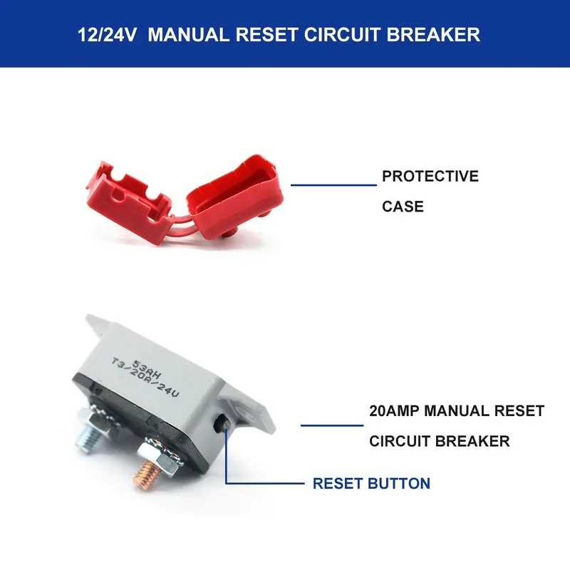 DC12-24V 20A/30A/40A/50A Waterproof Car Circuit Breaker Manual reset Overload protector for Car RV Boat Caravan Yacht Truck