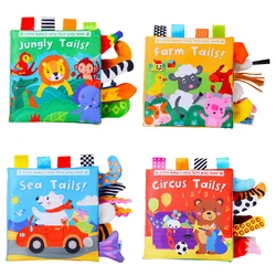 New Baby Toys Cartoon Animals Tail Baby Cloth Book Educational Ringed Paper Cloth Book Toys Enlightenment Baby Toys 0 12 Months