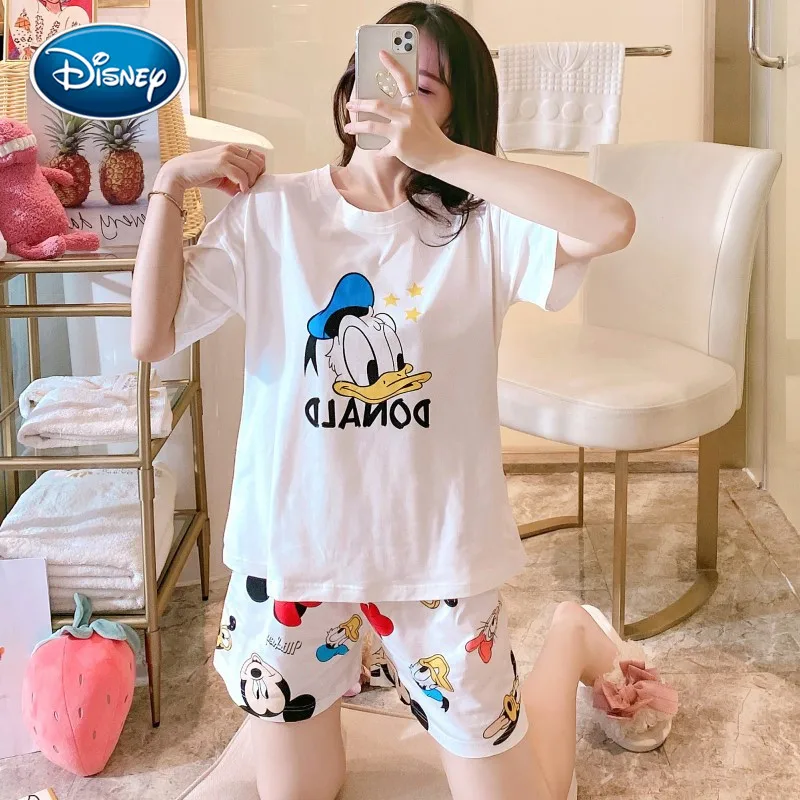 Mickey Minnie Women Pajamas Set Summer Cute Cartoon Disney Short Sleepwear Girls Comfortable Home Clothes