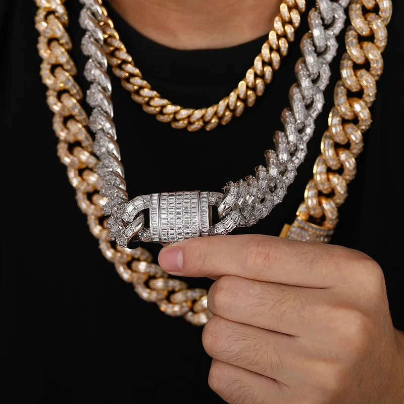 

Hip Hop Claw Set Square CZ Stone Bling Ice Out 20mm Big Round Cuban Miami Link Chain Necklace for Men Rapper Jewelry Gift
