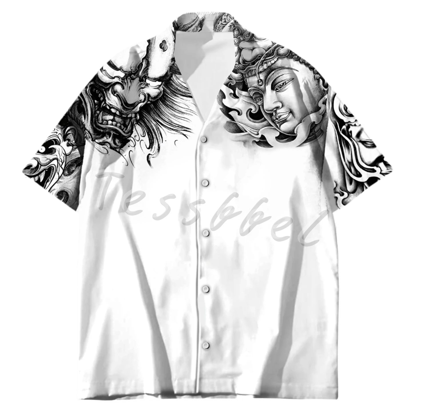 Tessffel samurai japão tatuagem 3d impressão camisas havaianas praia dos homens camisa moda verão harajuku casual oversize streetwear s4