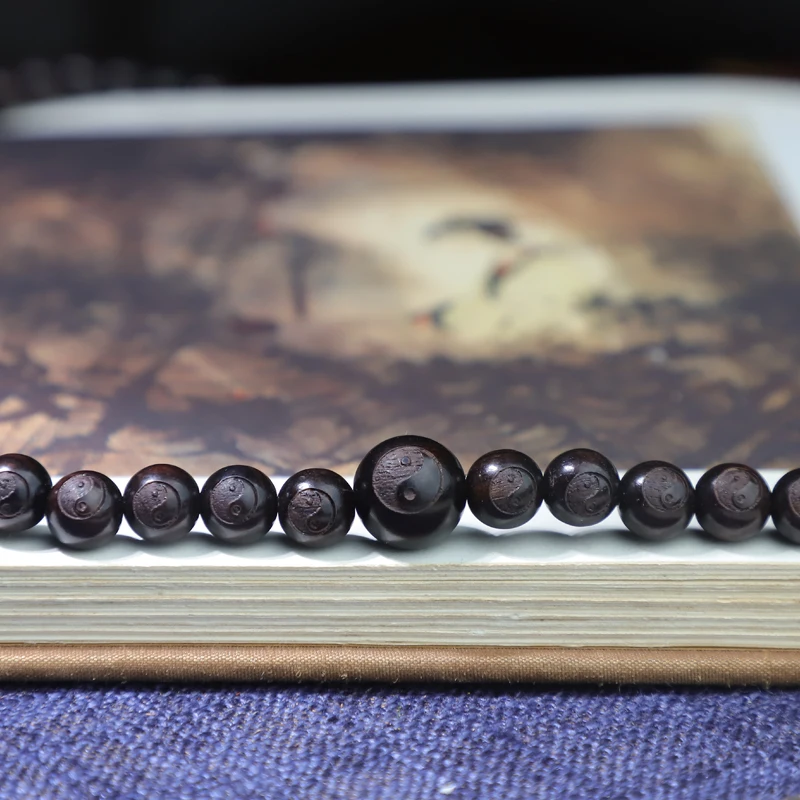 Ebenholz männer Holz Yin Yang Armband Symbol von Philosophie Männlichen Armband Symbol von Divination 20 Mm Schwarz Holz Perle armband – Detail 7