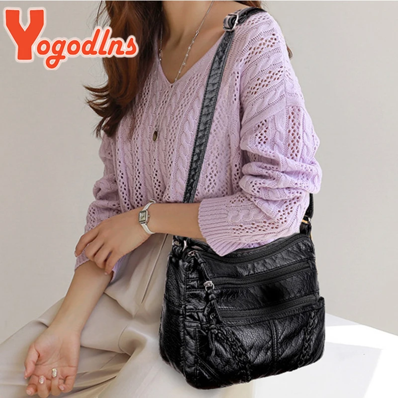 Yogodlns zimowe nowa torba na ramię dla kobiet miękkie PU skórzane torebki Crossbody Vintage torba torebka damska marki Lady etui