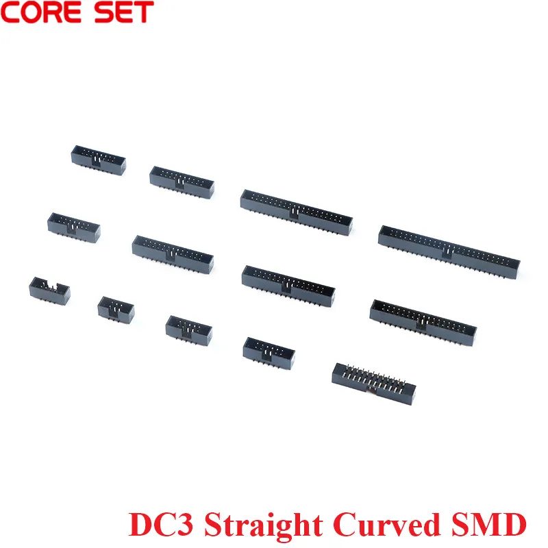 10Pcs DC3 Connector 6/8/10/12/14/16/20/24/26/30/34/40/50P Pins Straight Curved SMD 2.0mm Pitch 2*n Pin Simple Socket IDC Connect