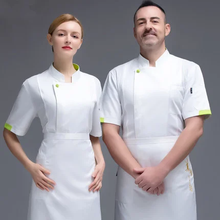 Verano Unisex bordado transpirable Chef chaqueta uniforme de servicio de comida de manga corta ropa de trabajo panadería restaurante Hotel Chef uniforme