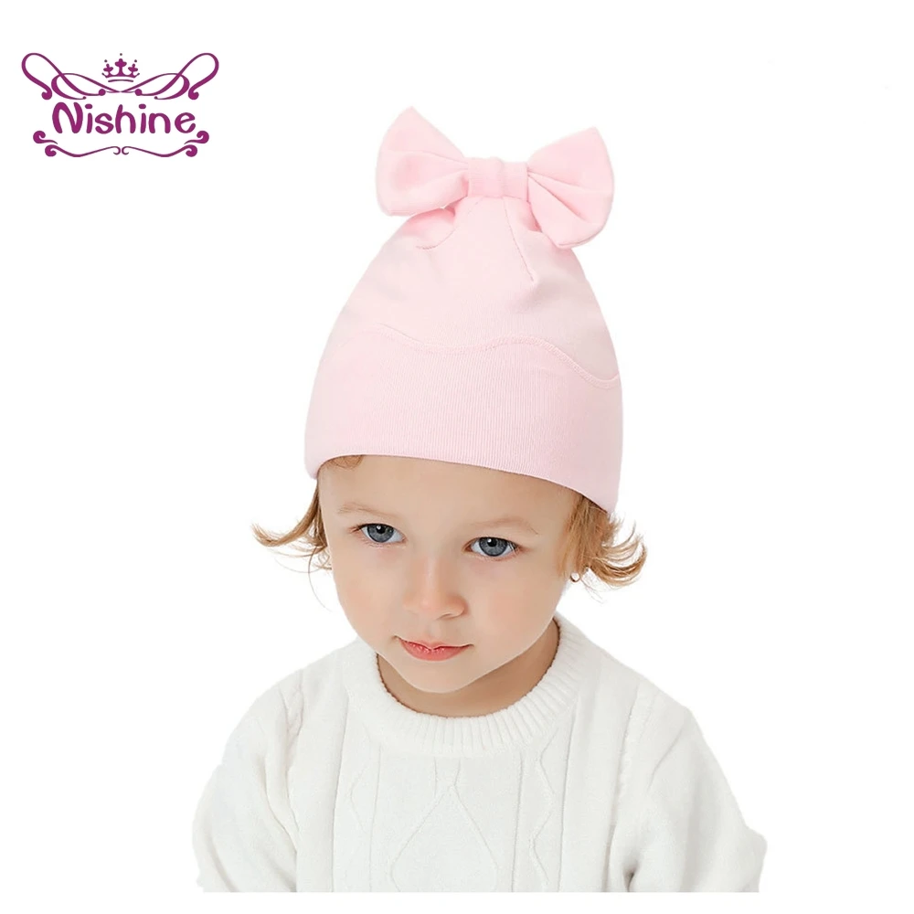 Nishine-gorro y guante de punto grueso de doble capa para recién nacido, conjunto de gorros infantiles con lazo liso, manoplas cálidas, accesorios