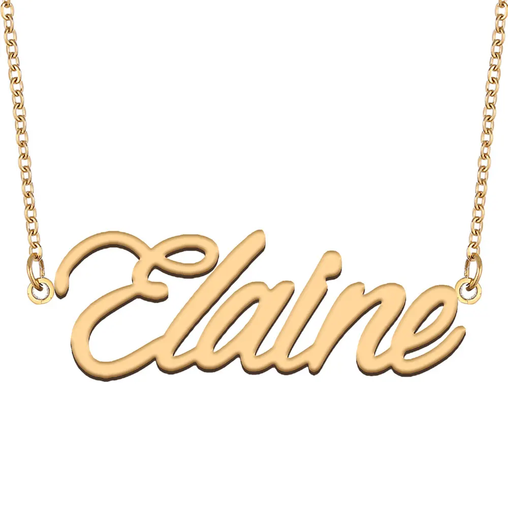 Elaine Name Necklace Women Stainless Steel Personalized Jewelry Gold Plated Nameplate Pendant Femme Mothers Girlfriend Gift