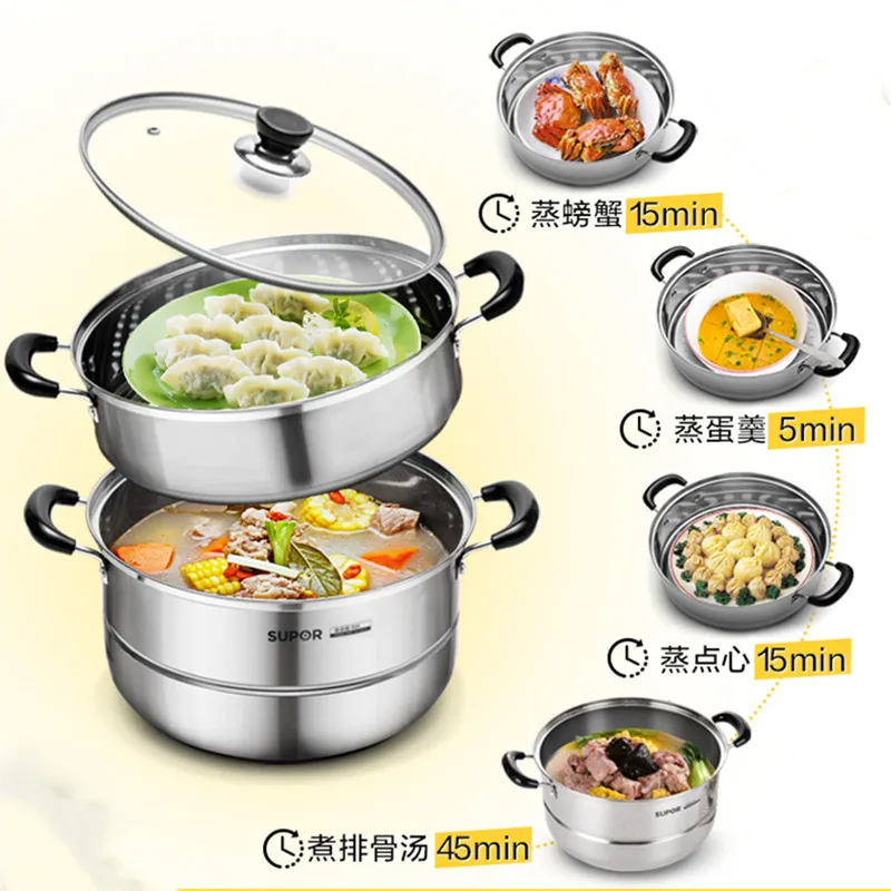 غلاية سوبور المنزلية 304 الفولاذ المقاوم للصدأ صغيرة مزدوجة متعددة 3 الثلاثي سميكة كبيرة باخرة التعريفي طباخ الغاز