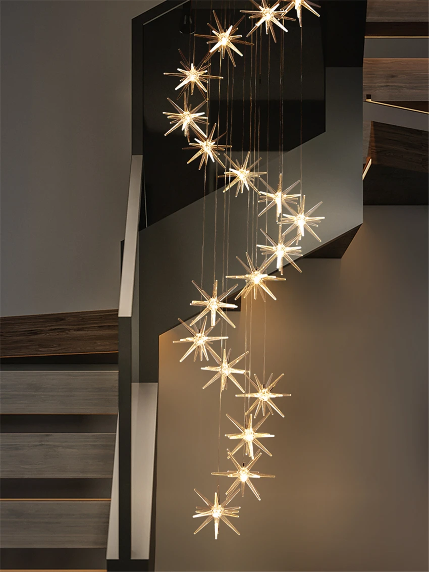 

Nordic Meteor Star Acrylic Chandeliers Lights for Living Room Bookcase Modern Lamp Villa Stairwell Long Hanging Lamps Lighting