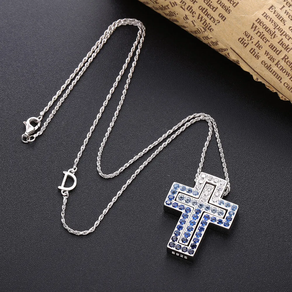 SHADOWHUNTERS Original 925 Sterling Silver Gradient Blue Cross Pendant Necklaces Cross Combination Necklace 45cm For Women Gift