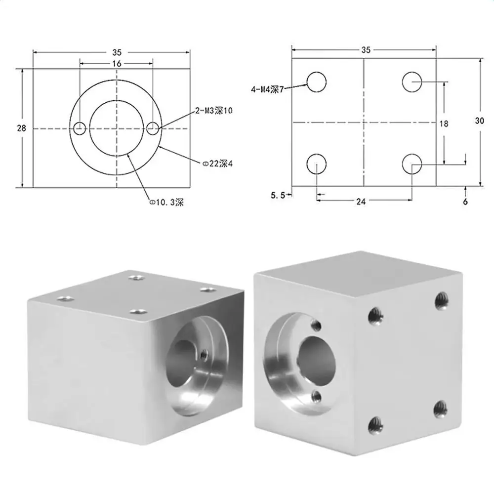 1pc Nut Housing Bracket For 8mm T8 Trapezoidal Lead Screw Nut converter Nut Seat Aluminum Block 3D Printing Parts