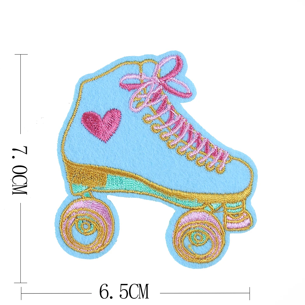 2PCS Creative Girls Roller Skates Embroidery Patch DIY Iron on Patches for Clothes Sewing Applique Fabric Clothing Accessories