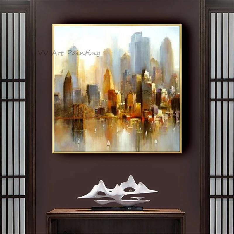 

The Hot Handmade City View Oil Painting On Canvas Modern Fashion Building Painting For Living Room Decor Modern Art Pictures