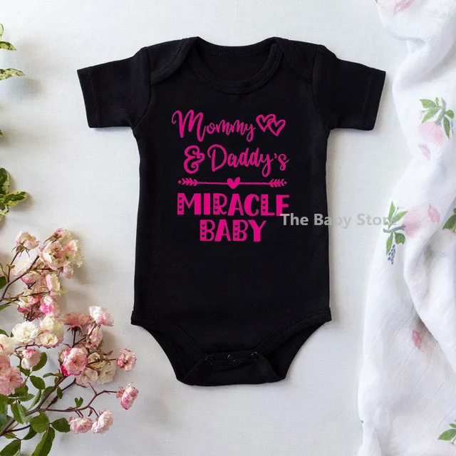 Summer Newborn Infant Baby Boy Girl Short Sleeve Romper Jumpsuit Outfits Mommy Daddy's Miracle Baby Onesie Baby Clothes