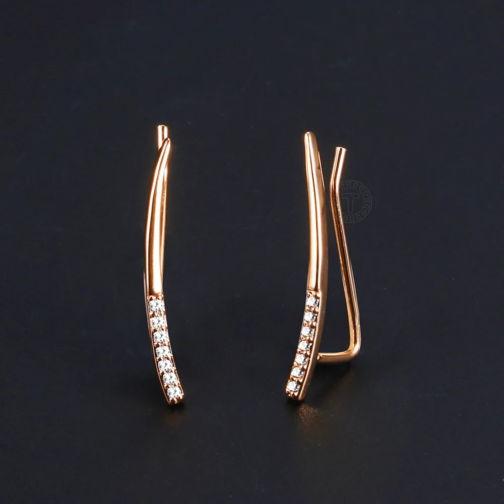 New Light Earrings for Women 585 Rose Gold Color Click Stick CZ Crystal Ear Jewelry Gifts Fashion Wholesale LGE272