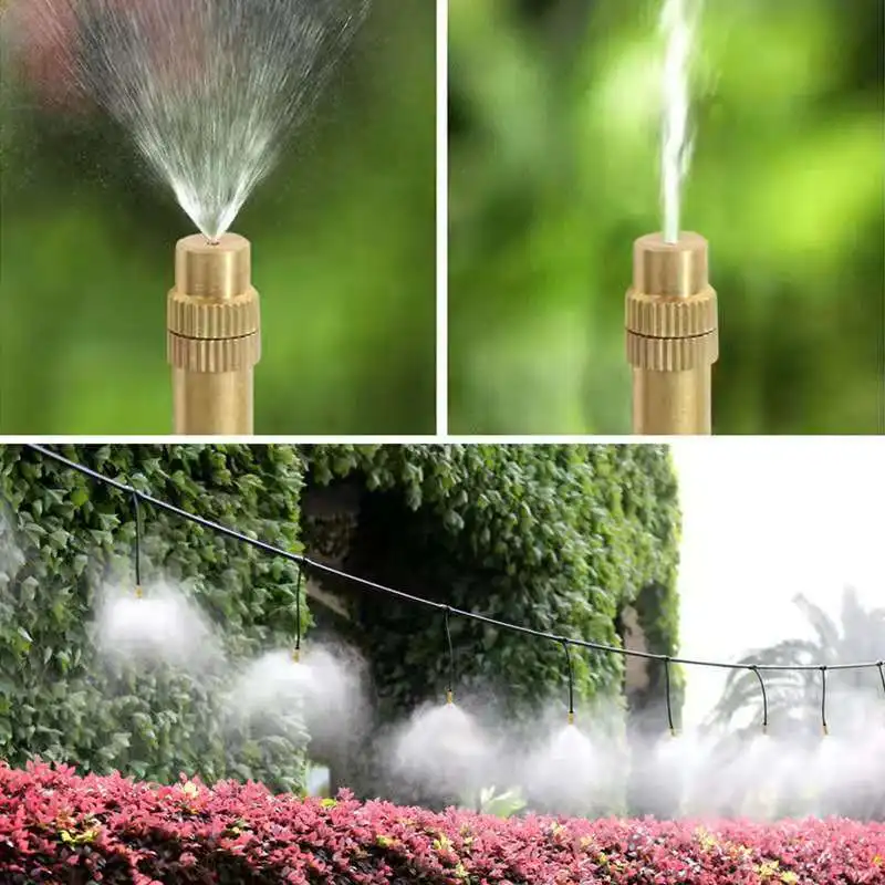 Micro Adjustable Copper Atomizing Nozzle Spray Drip Irrigation Dust Removal Mist Cooling System Connected with 4/7mm Pipe