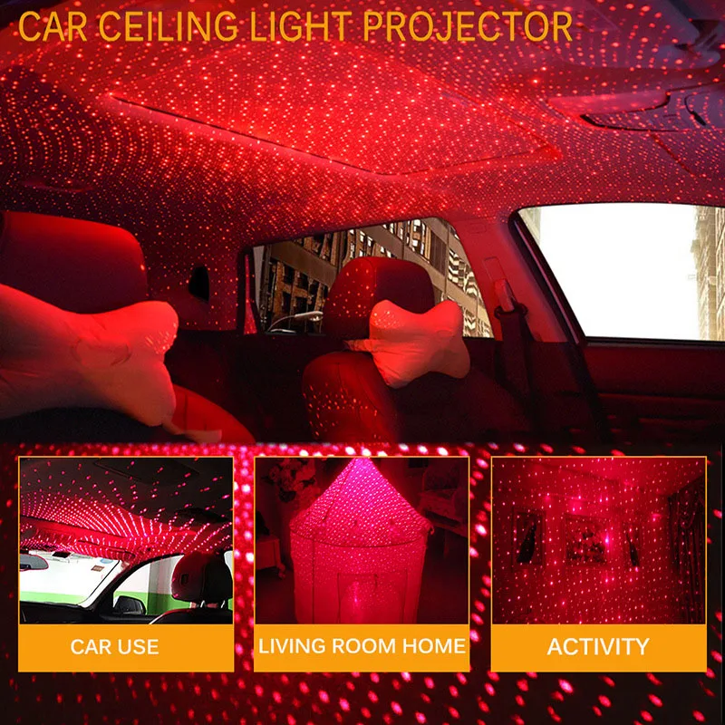 Romantic LED Car Roof Star Night Light Projector Atmosphere Galaxy Lamp USB Decorative Lamp Adjustable Car Interior Decor Light