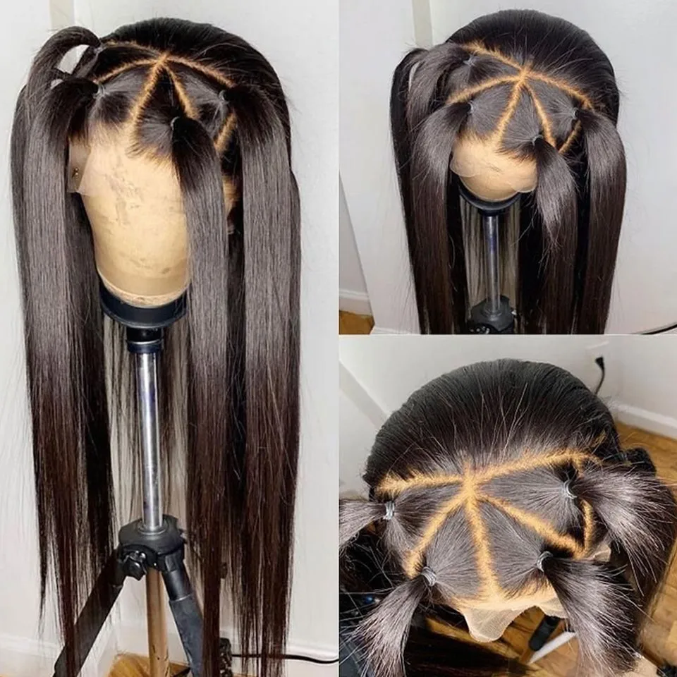 Pelucas de cabello humano de encaje completo para mujer, pelo brasileño liso prearrancado, transparente, 13x4, Hd 360