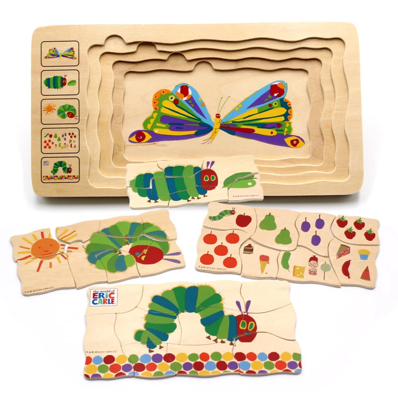 Wooden Puzzle Toys Set Montessori Multilayer Caterpillar Early Hungry Caterpillar Puzzle Digital Color Cognitive Educational Toy