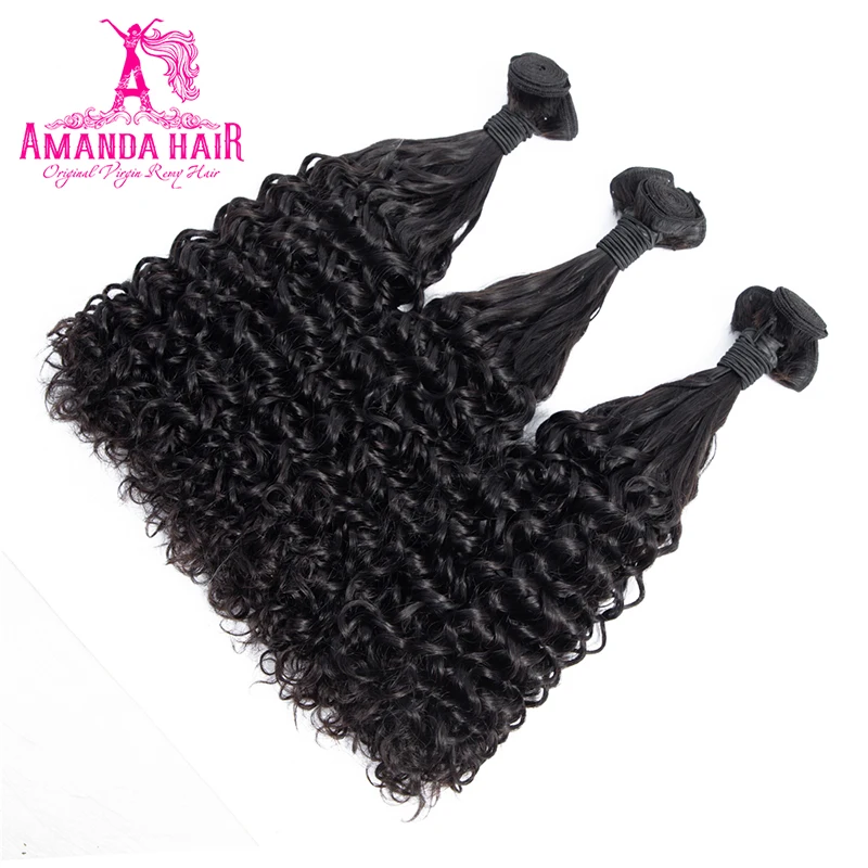 Amanda-pelo virgen brasileño de doble estirado Fumi, cabello humano virgen sin procesar de Color Natural, rizo profundo, 100g por pieza, extremo completo