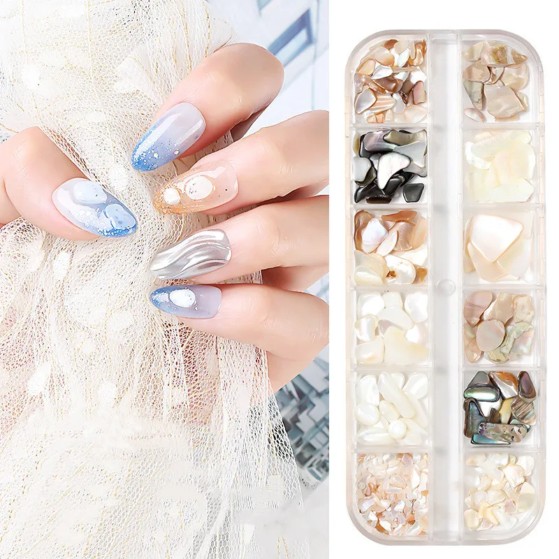 

12 Grids Nail Natural Sea Shell Abalone Shell 3D Charm UV Gel Polish Nail Flakes DIY Irregular Manicure Salon Pearls Bead Decor