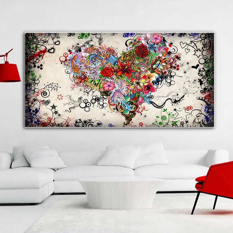 

Red Love Heart Flower Oil Painting on Canvas Wall Art Scandinavian Posters and Prints Modern Wall Art Picture for Living Room