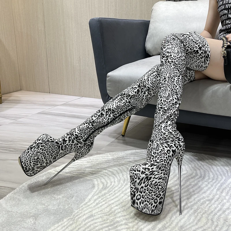 Sexy Over The Knee Pumps Women 22cm Thin High Heels Shoes Ladies Long Boots Female Leopard Red Steel Pipe Dance Free shipping