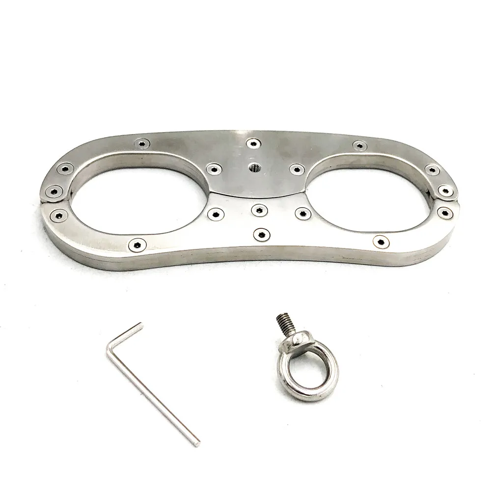 Latest Stainless Steel Bondage Cangue Fix Handcuffs Detachable Hang Ring Metal Wrist Cuffs Restraint Pillory Adult Sex Toy