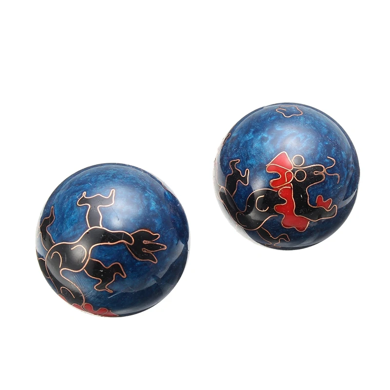 Retro Chinese Cloisonne Exercise Stress Ball Hand Wrist Solid Chrome Baoding Ball Health Massage Ball Gemstone Sphere