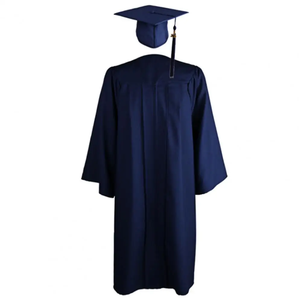 2021 Adult Graduation Gown Solid Color Zipper Closure Unisex V Neck Pleated Robe Hat Set for School University Academic Dress