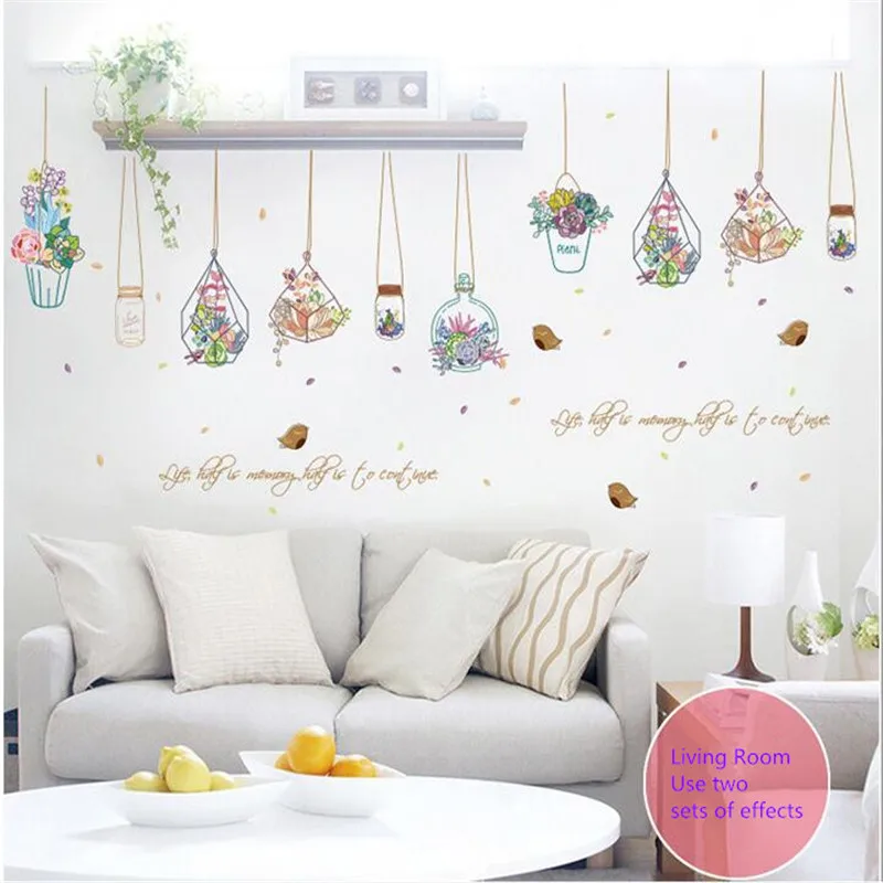 1PCS Hanging Basket Potted Flower Wall Sticker Doors And Windows Bedroom Decorative Stickers Can Be Removed 50 * 70CM