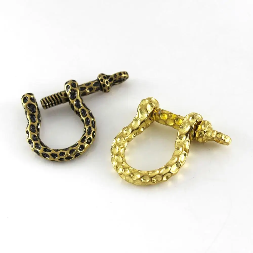 Solid brass D bow shackle key chain ring Fob clip connecting hook Leather craft DIY accessories