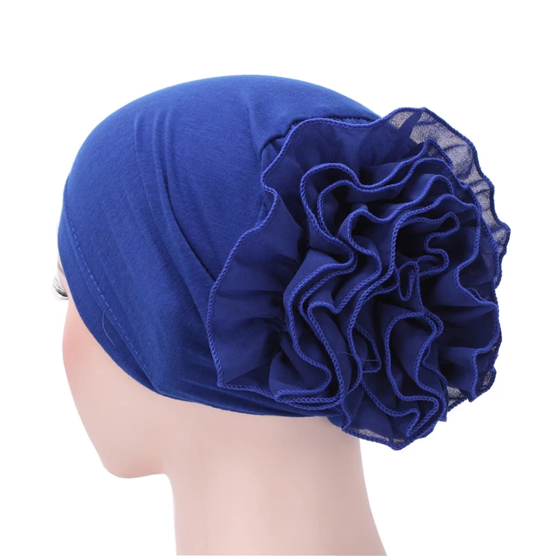 

2022 Women New Large Flower Stretch Scarf Hat Muslim Turban Hat Ready To Wear Hijab Cap Muslim Headdress Women Turban Bandanas