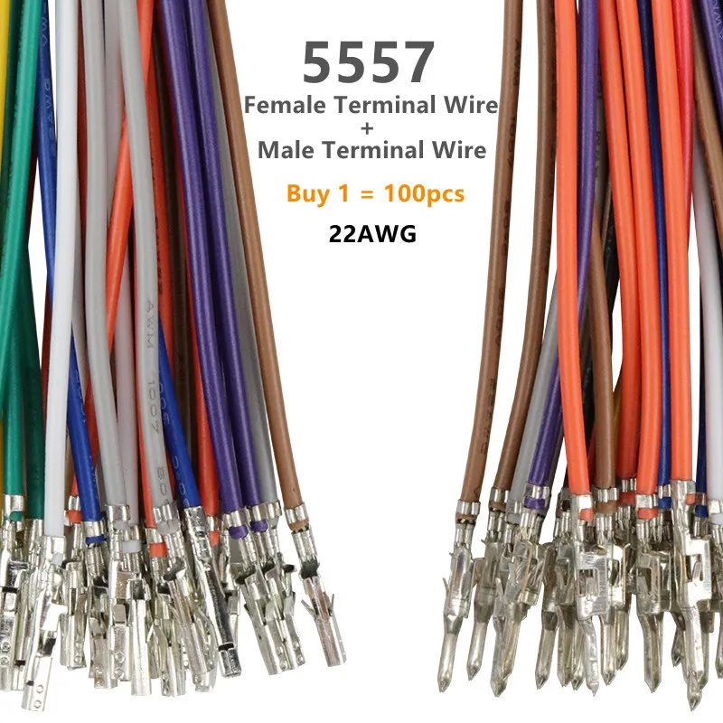 100PCS/lot 5557/5559 20AWG Connector Terminal Wire Electronic Wire Single/Double Head  Male/Female Termina WIire without housing