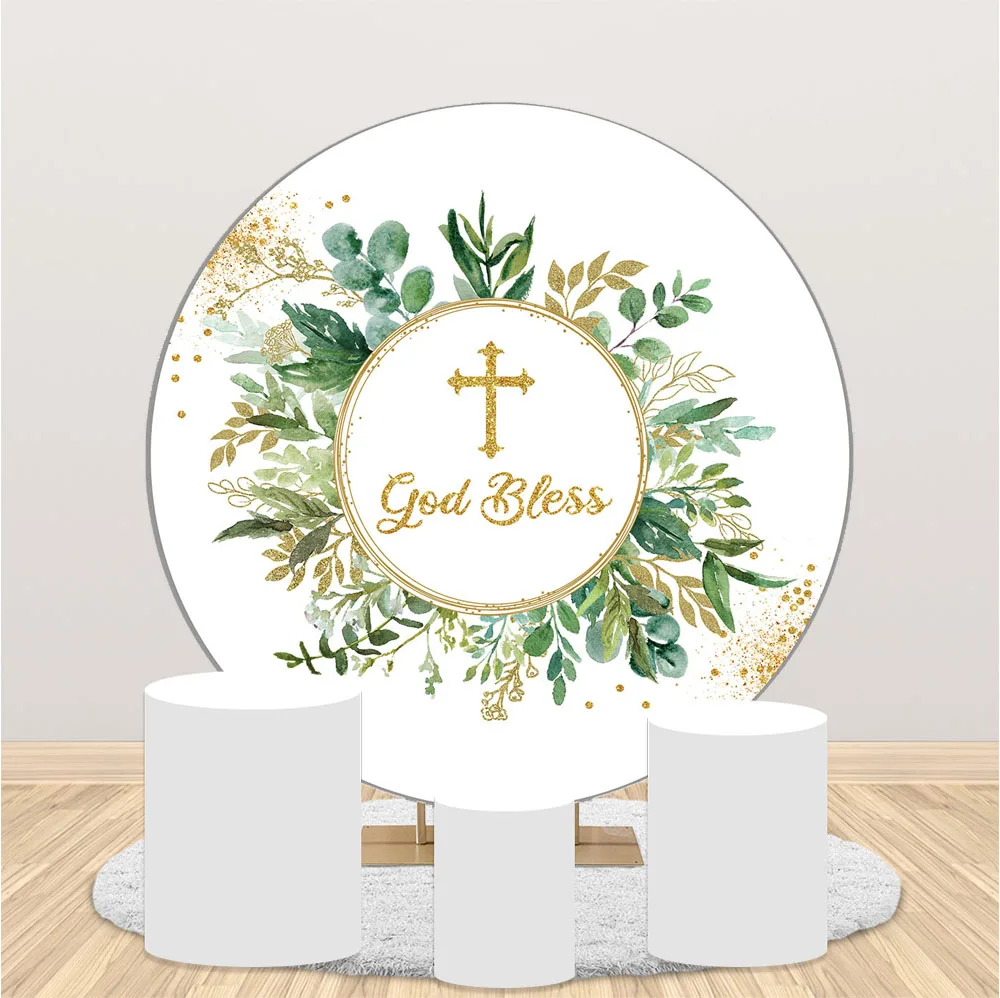 

God Bless Theme Backdrop for Photography First Holy Communion Baptism Photo Background Newborn Kids Green Leaves Photocall Vinyl