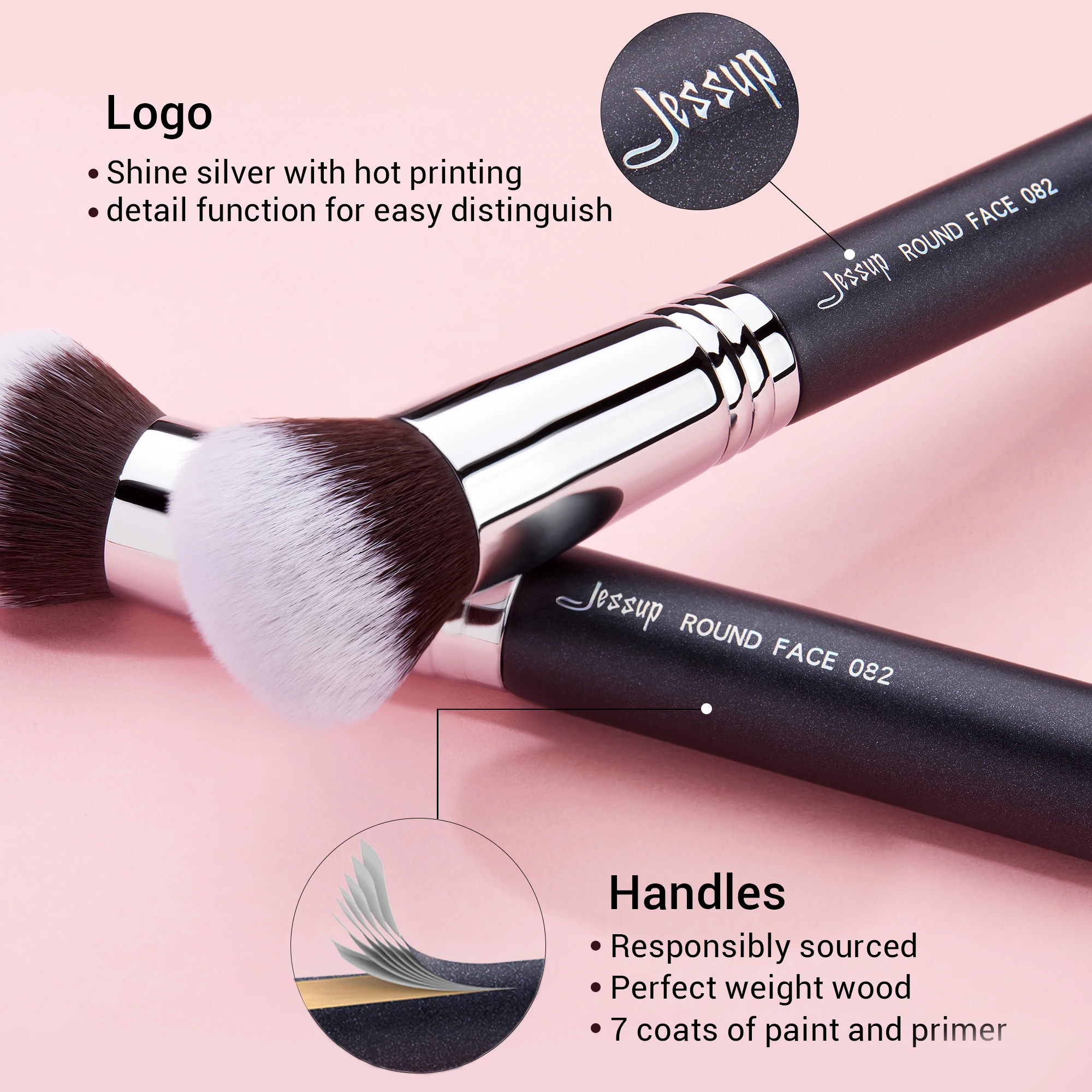 Jessup Powder brush Makeup Face beauty tool Synthetic hair Foundation Blending Cosmetic Round 082