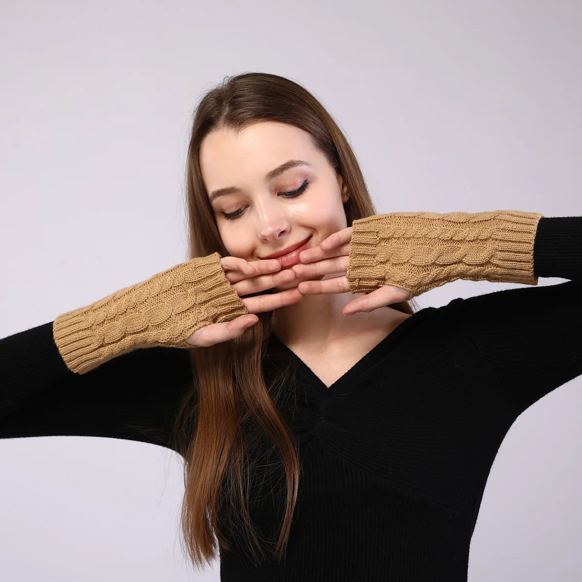 Vestiti donna inverno-guantes de medio dedo para mujer, guantes sin ingerless para otoño e invierno, diseño de cuerdas corto, cálido, lolita