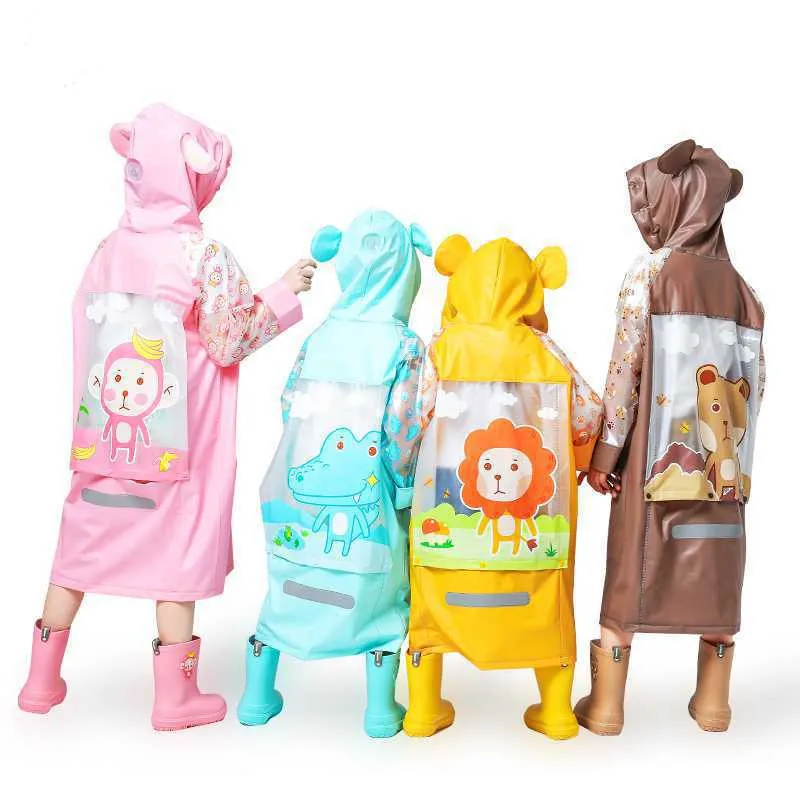 Outdoor children's male and female kindergarten students thick raincoat with schoolbag seat kid inflatable hat cute poncho