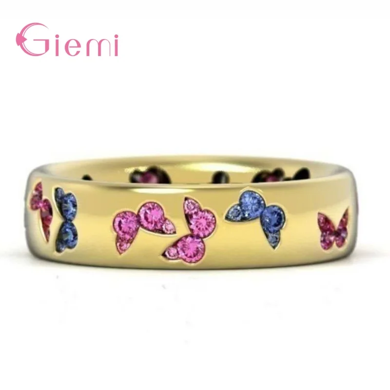 New Arrival Women Girls Romantic 925 Sterling Silver Fashion Rings Butterfly Finger Rings For Birthday Party Jewelry Gifts