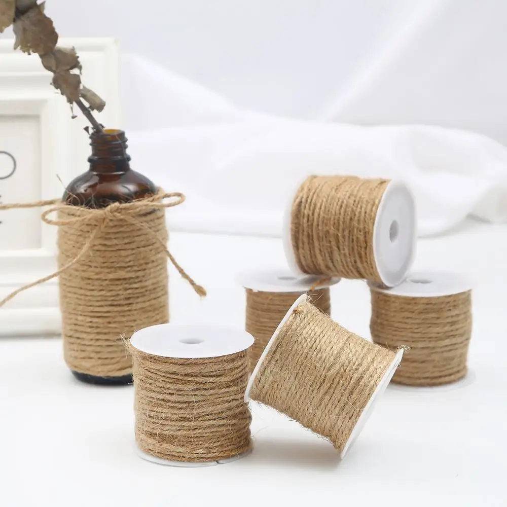 5-15m/roll Natural Burlap Hessian Jute Twine Cord Hemp Rope String Gift Packing Strings Christmas Event & Party Supplies