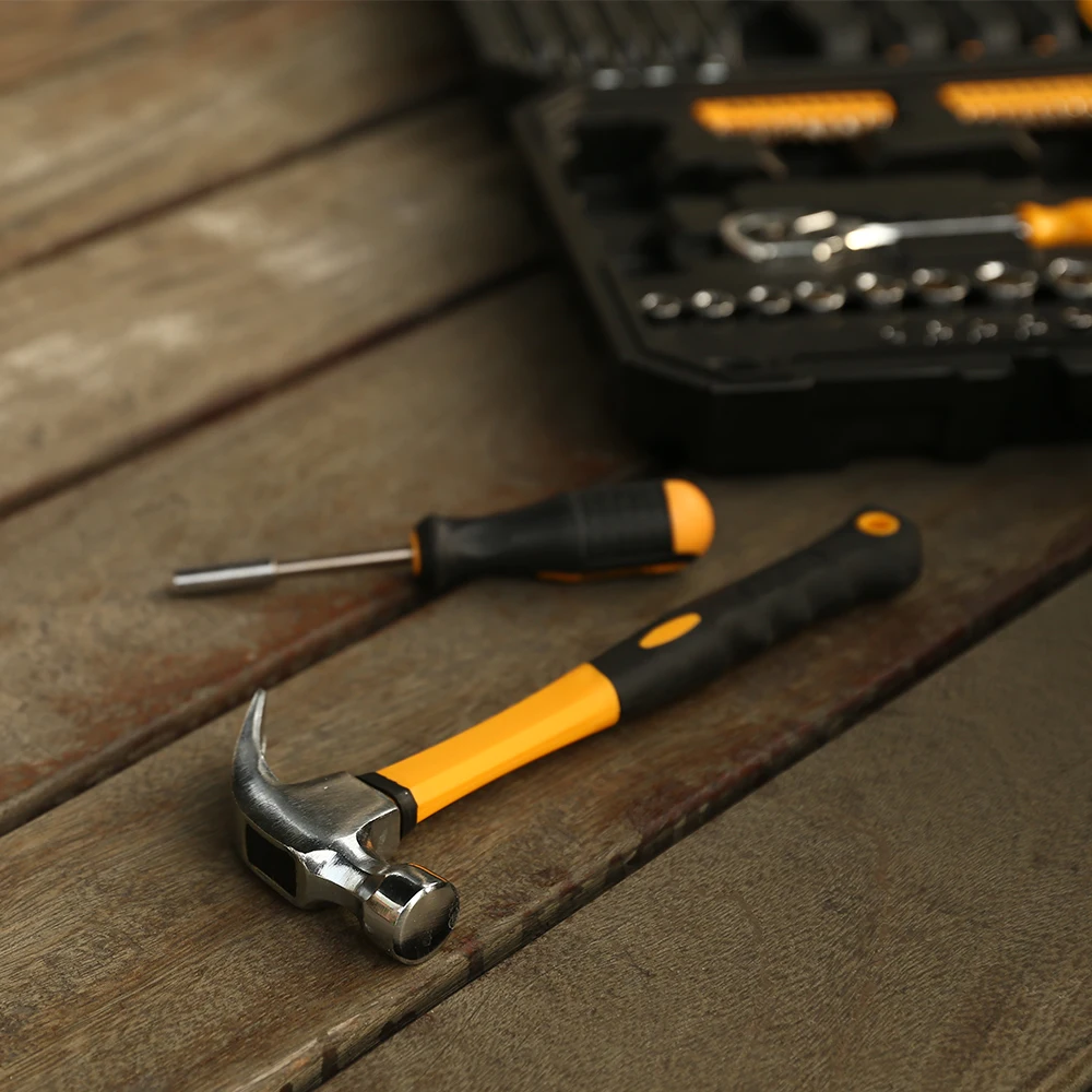 DEKO edc 128 sztuk zestawy narzędzi ręcznych uniwersalne narzędzie ręczne do gospodarstwa domowego zestaw z tool box zestaw gniazd klucz dynamometryczny śrubokręt młotek,narzedzia warsztatowe,klucze zestawy — zdjęcie 6