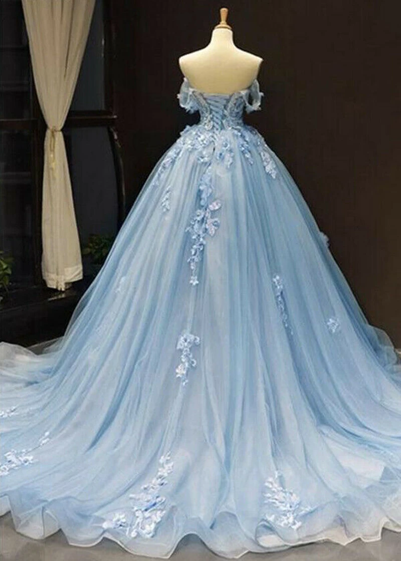 Elegant Sweetheart Neck Evening Dresses 2024 New Elegant Light Blue Off The Shoulder Appliques Formal Long Prom robe de soiree