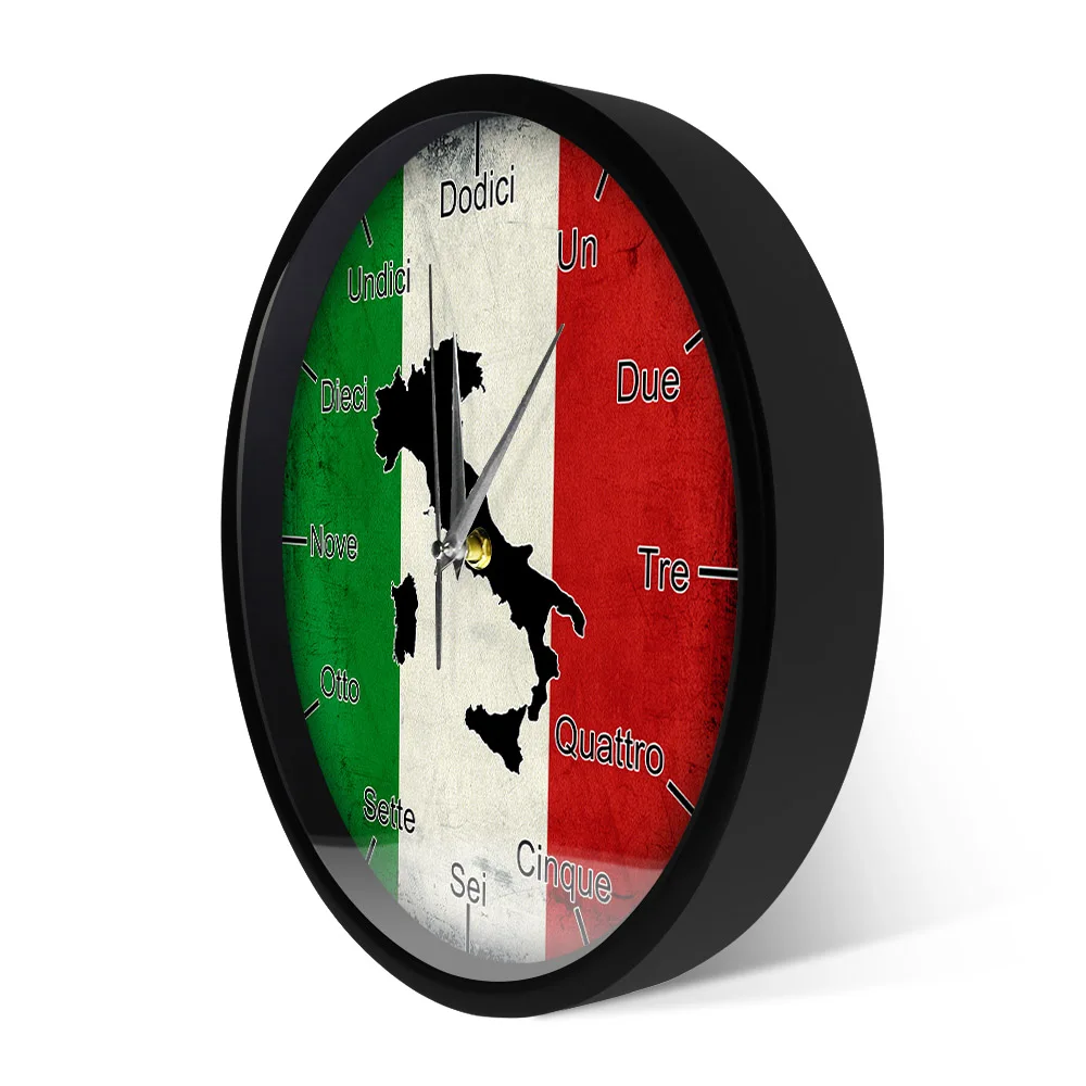 Italian Language Smart Wall Clock Italy Flag with Map Patriotic Home Decor Modern Design Sound Activated Night Light Wall Clock