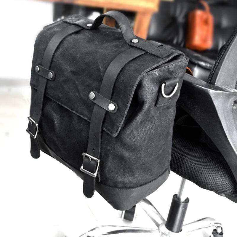 

Motorcycle Luggage Bag Waterproof Bike Saddle Bag Vintage Retro Rear Bag For Motorbike Waxed Canvas Rider Side Bag Men